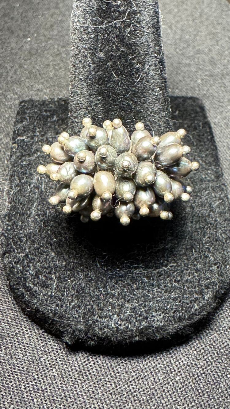925 Sterling Silver Multi Colored Real Pearls Cluster Ring Size 9